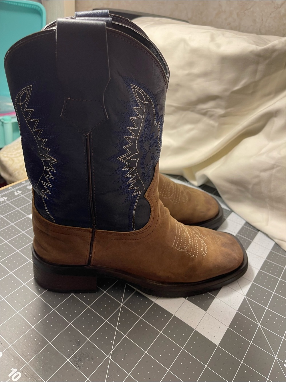 Youth Two-Tone Brown & Navy Western Boots